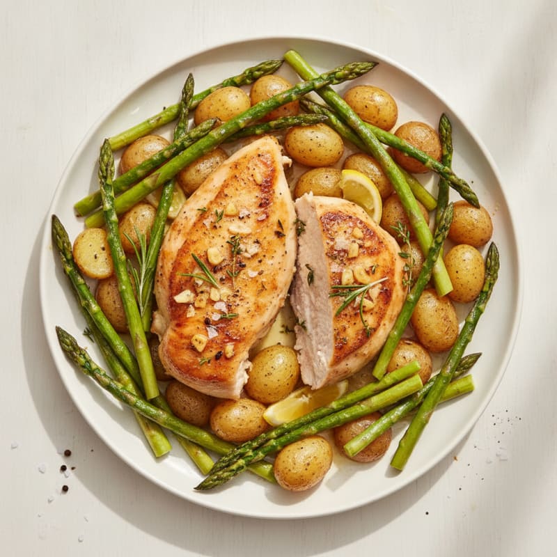 Garlic Herb Roasted Chicken with Asparagus