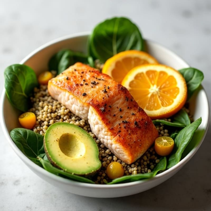 Pan-Seared Crispy Skin Salmon Bowl with Citrus Quinoa