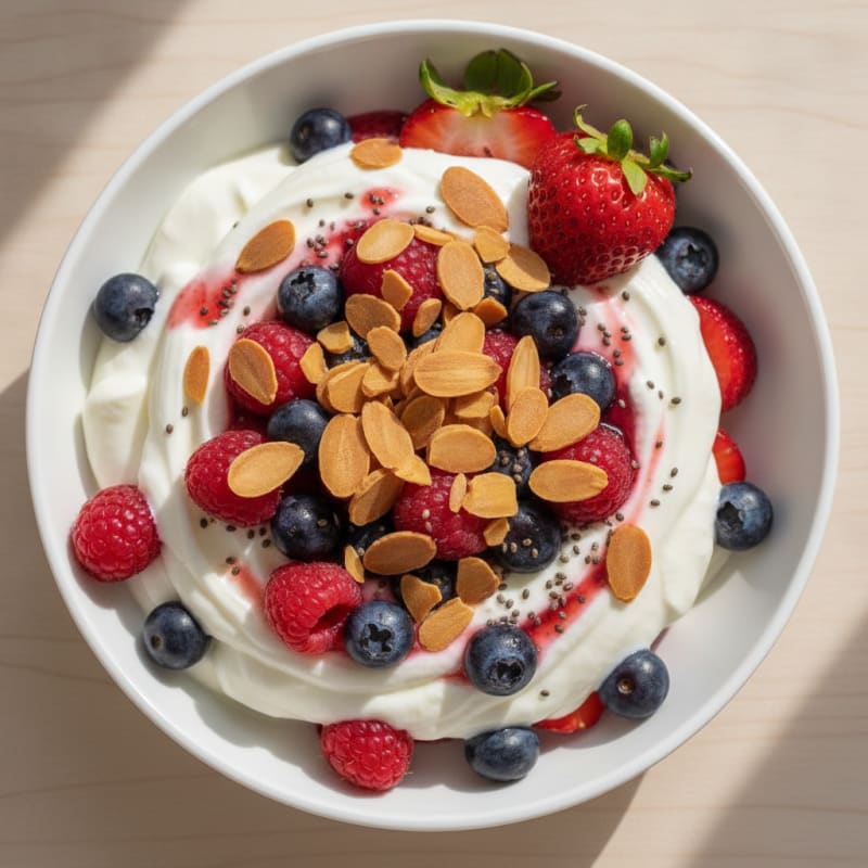 Greek Yogurt Protein Parfait with Mixed Berries and Almonds