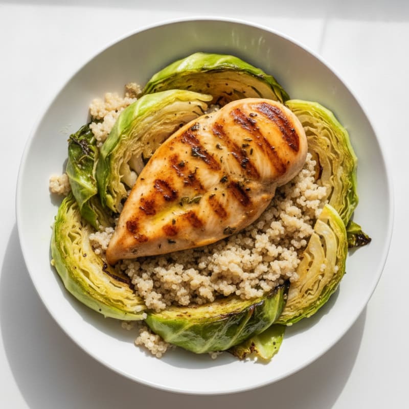 Grilled Chicken Breast with Roasted Cabbage and Quinoa