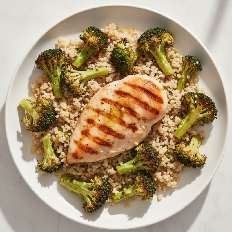 Grilled Chicken Breast with Quinoa and Roasted Broccoli