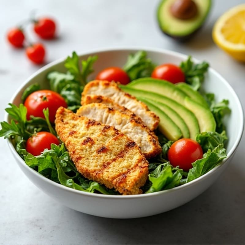 Crispy Avocado and Fresh Greens Salad Bowl