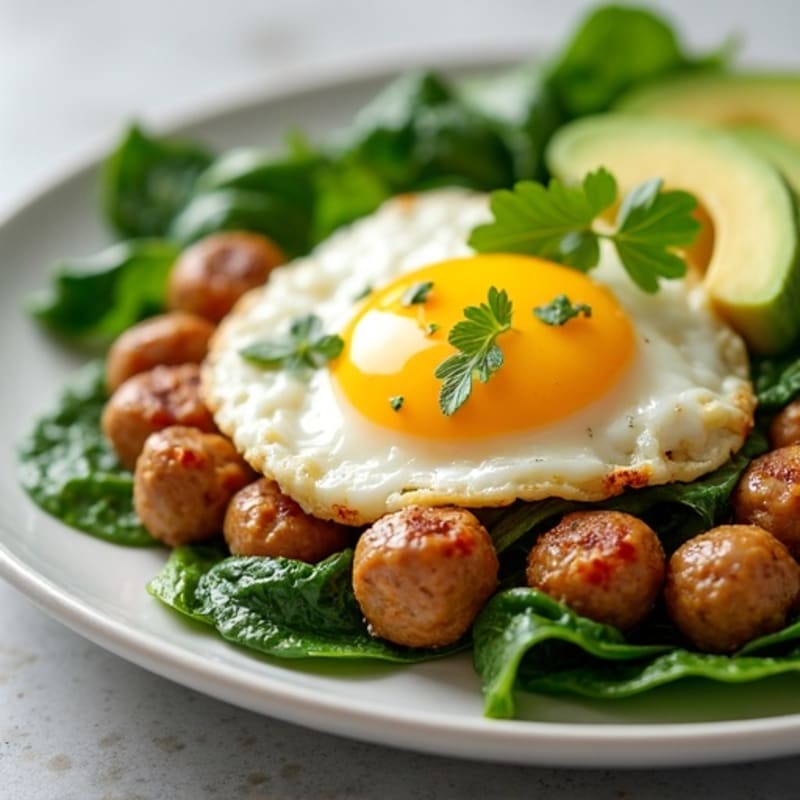 Egg White Scramble with Turkey Sausage and Sautéed Spinach