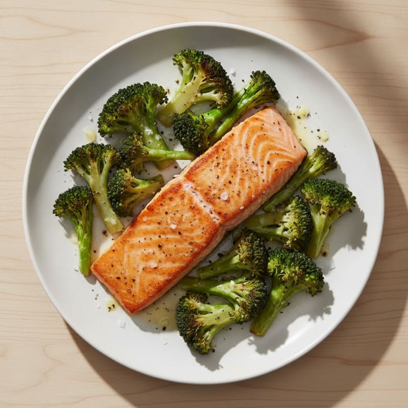 Seared Salmon Fillet with Roasted Broccoli