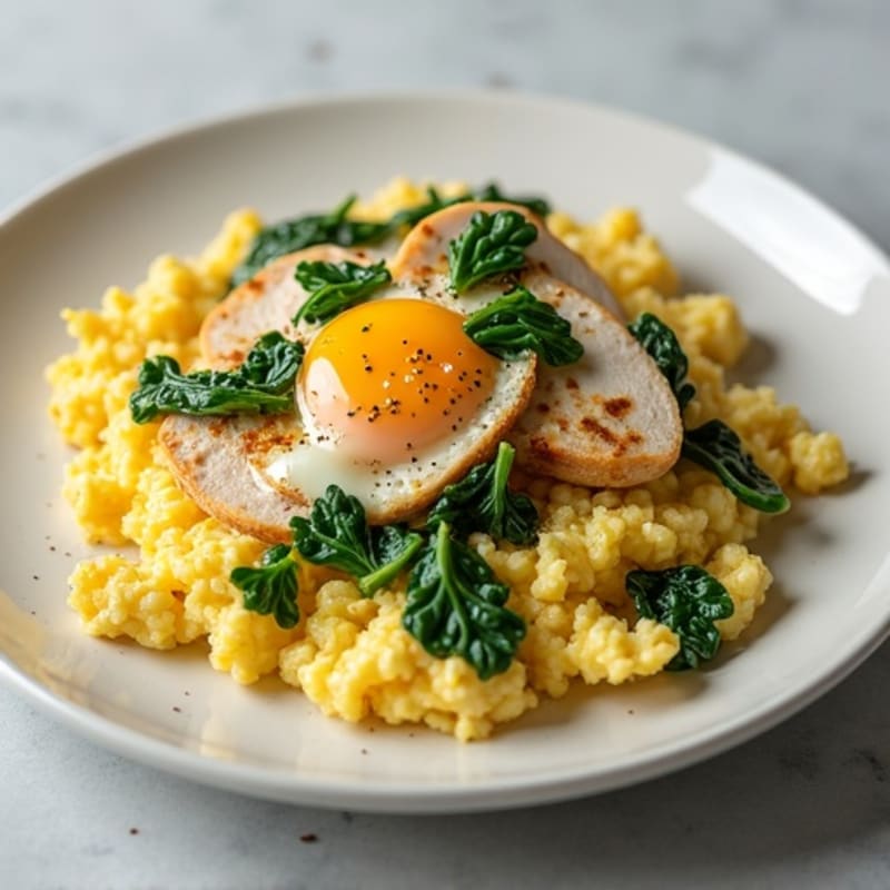 Egg White Scramble with Turkey Breast and Sautéed Spinach