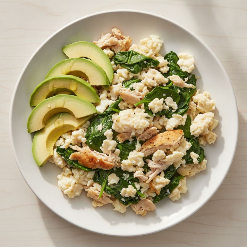 Scrambled Egg Whites with Roasted Turkey and Spinach