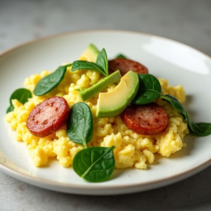 Egg White and Turkey Sausage Scramble with Baby Spinach
