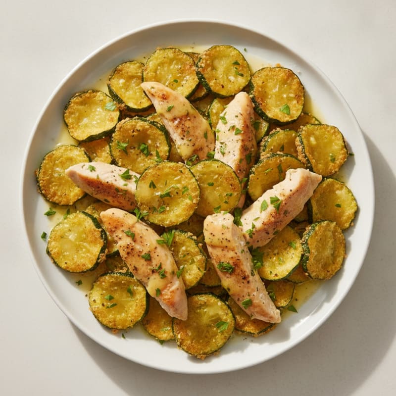 Bright Lemon Herb Roasted Zucchini Chips and Chicken