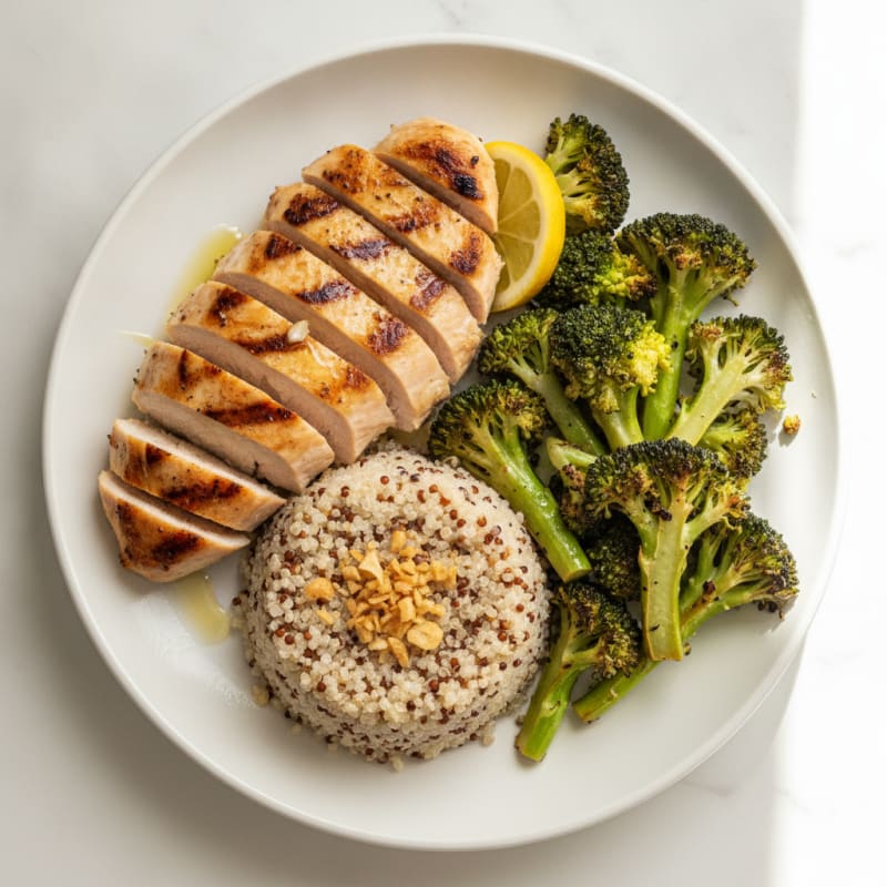 Grilled Chicken Breast with Quinoa and Roasted Broccoli