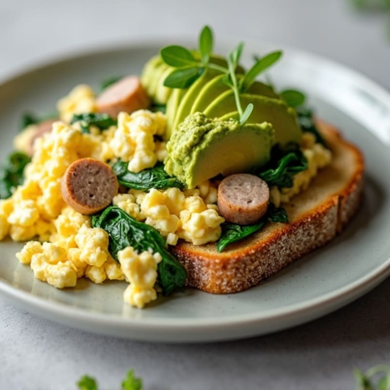 Egg White and Turkey Sausage Scramble with Spinach and Avocado Toast