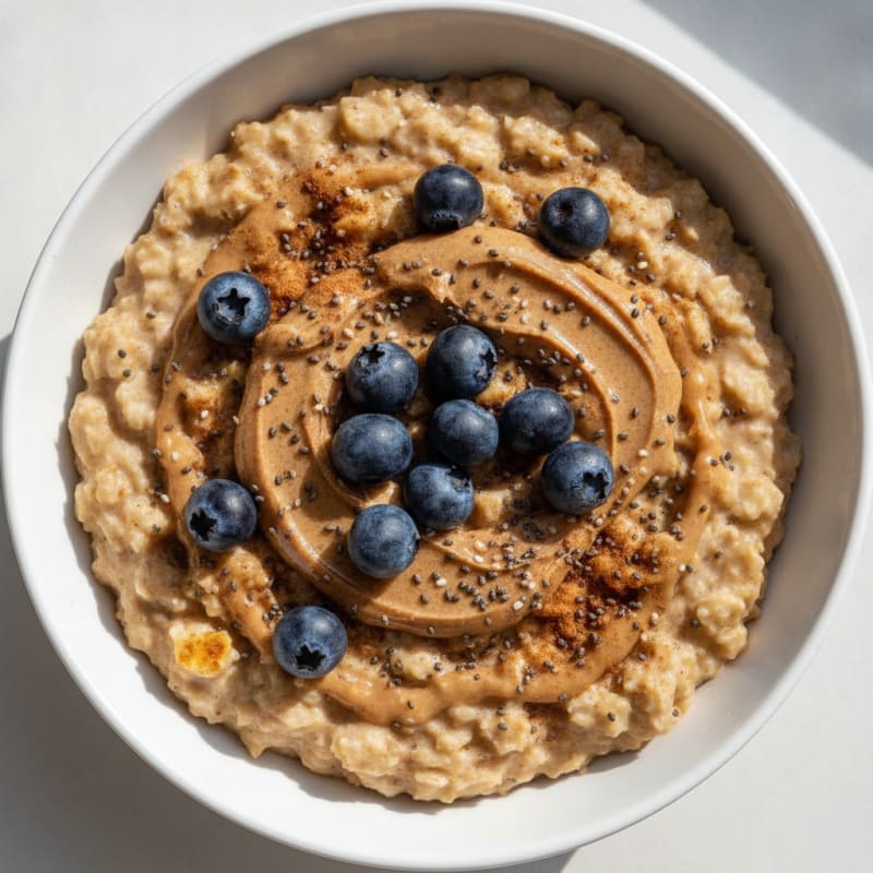 Fluffy Gluten-Free Protein Oats with Almond Butter and Berries