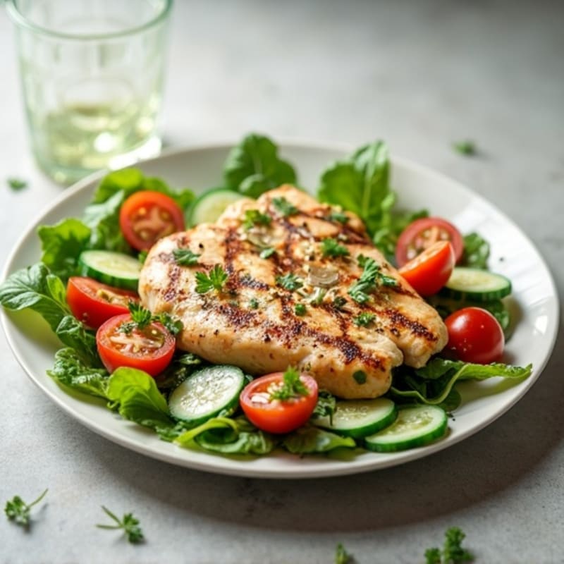 Juicy Grilled Chicken Salad with Crispy Greens and Creamy Herb Dressing