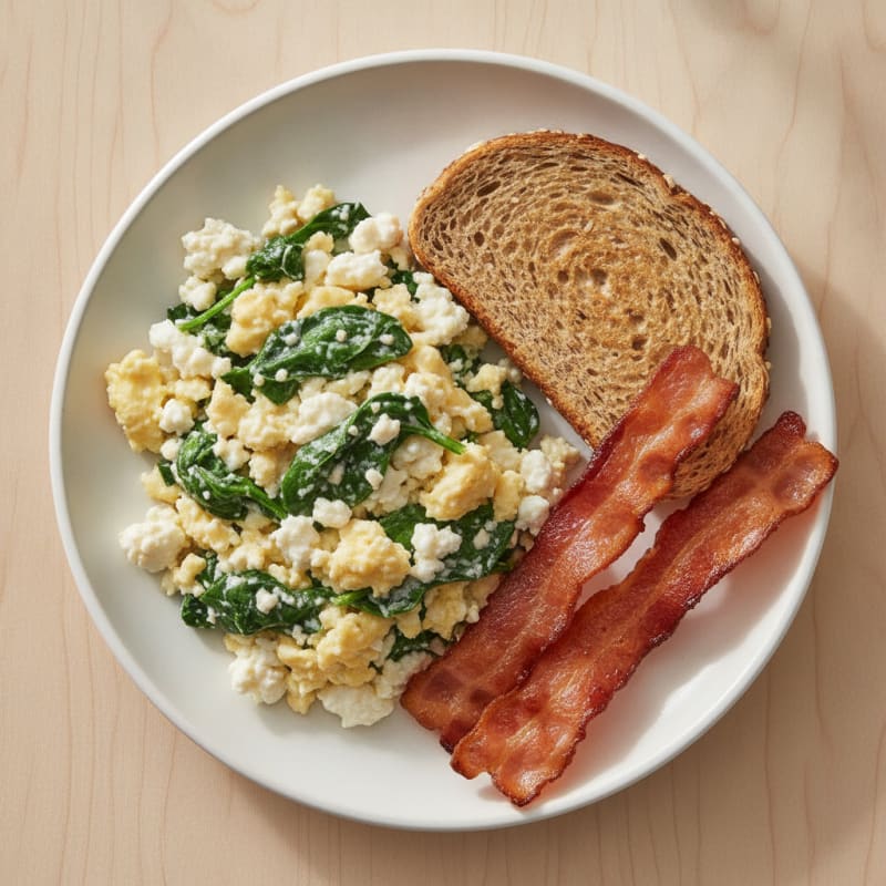 Cottage Cheese Scramble with Spinach and Turkey Bacon