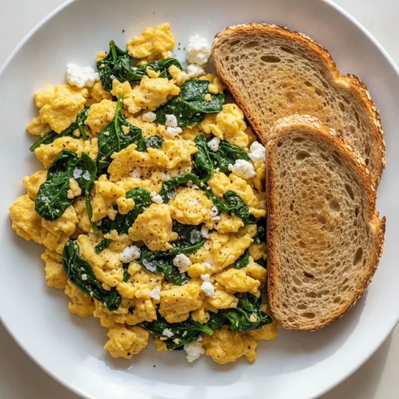 Scrambled Eggs with Spinach and Feta