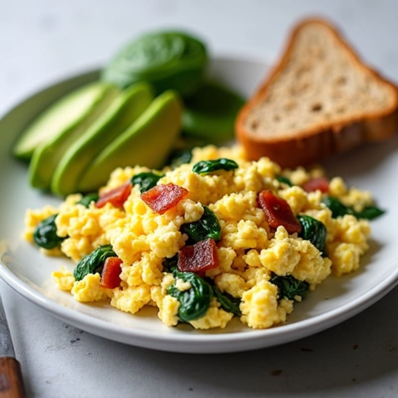 Cottage Cheese Scramble with Spinach and Turkey Bacon
