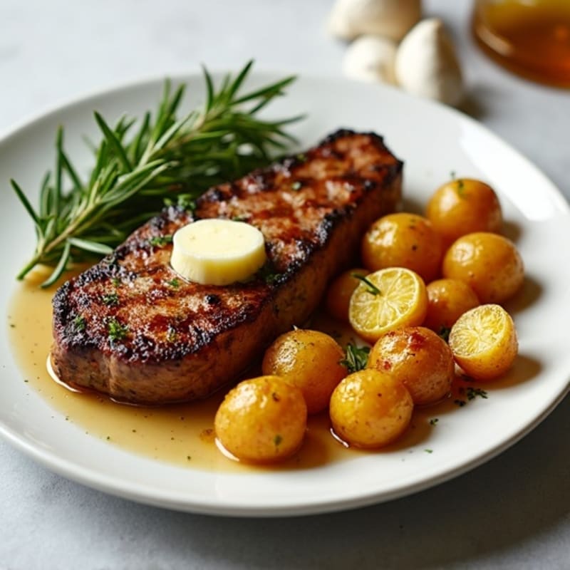 Herb-Garlic Butter Seared Steak with Roasted Baby Potatoes