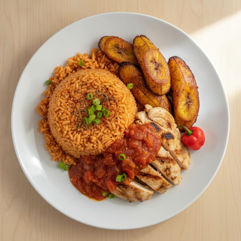 Jollof Rice with Fried Plantains