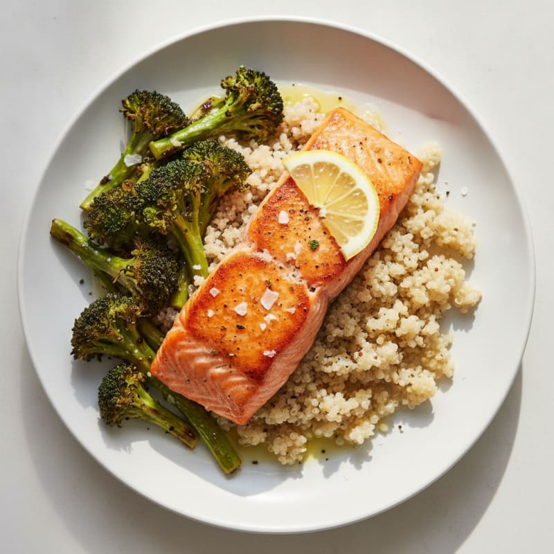 Seared Salmon with Roasted Broccoli and Quinoa