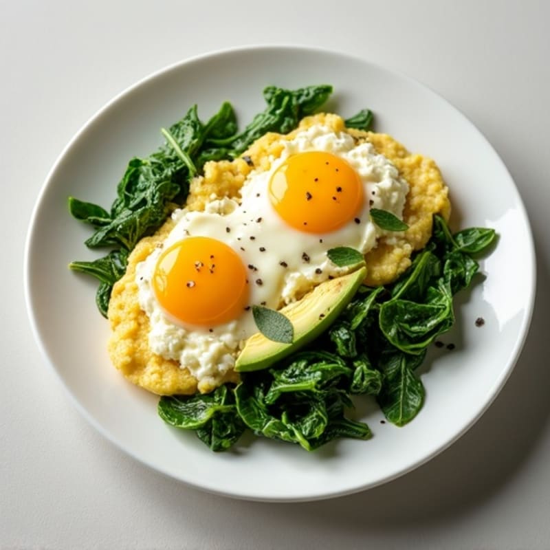 Egg White and Cottage Cheese Scramble with Sautéed Spinach