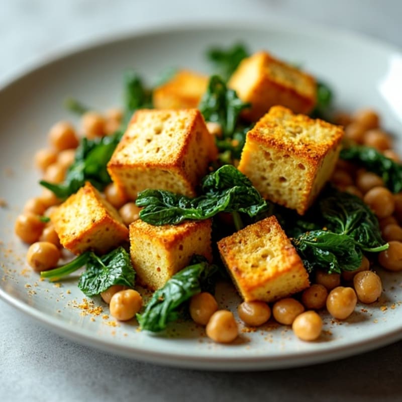 Crispy Tofu Scramble with Spinach and Mushrooms