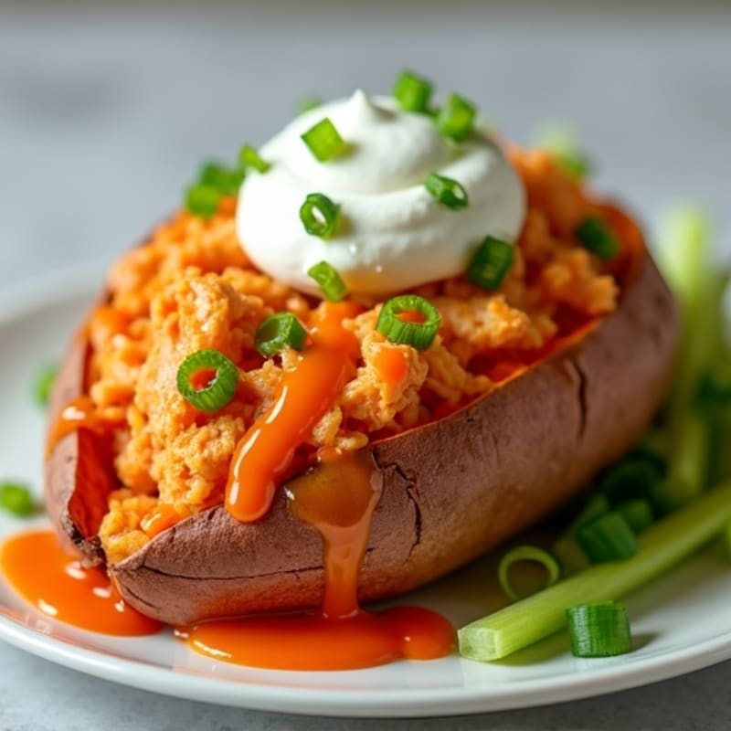 Creamy Buffalo Chicken Stuffed Sweet Potatoes