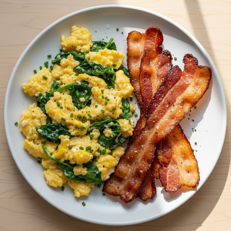 Golden Scrambled Eggs with Crispy Bacon