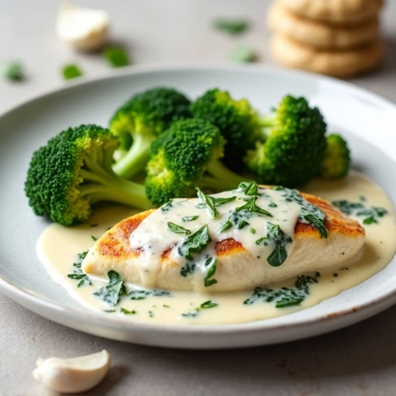 Creamy Spinach Chicken with Roasted Broccoli