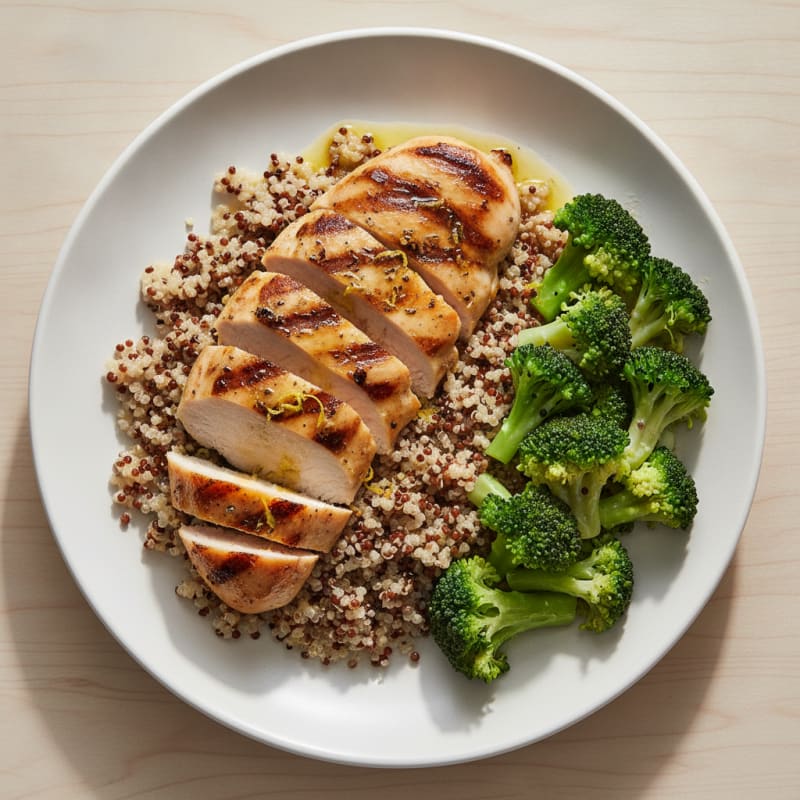 Grilled Chicken Breast with Quinoa and Steamed Broccoli