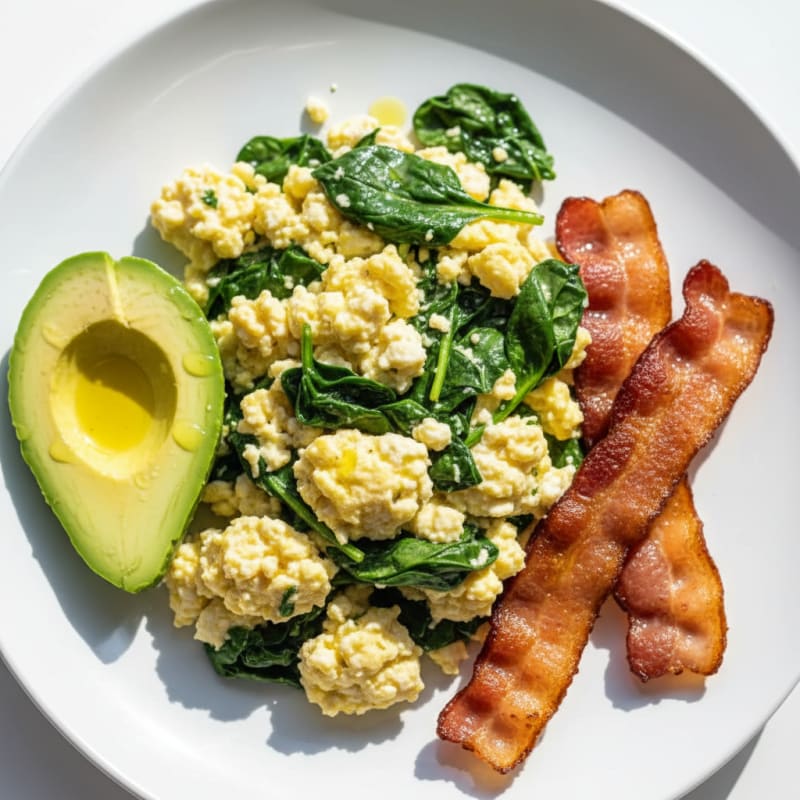 Cottage Cheese Scramble with Spinach and Turkey Bacon