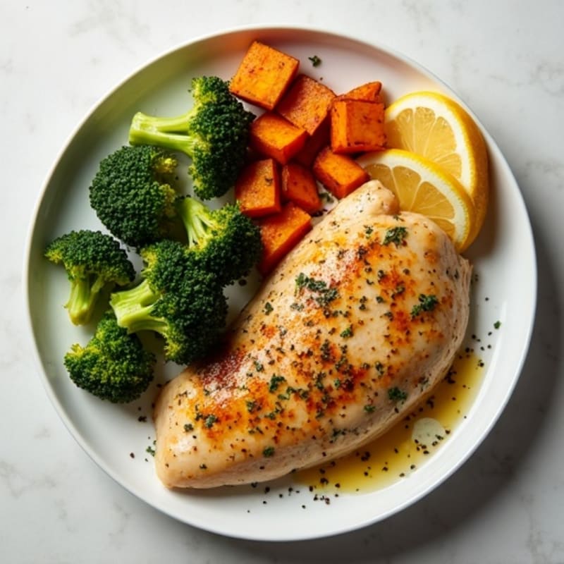 Sheet Pan Lemon Herb Chicken with Roasted Broccoli and Sweet Potatoes