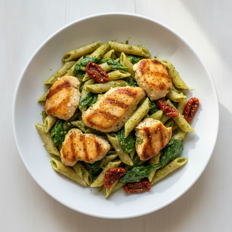 Pesto Chicken Pasta with Sun-Dried Tomatoes