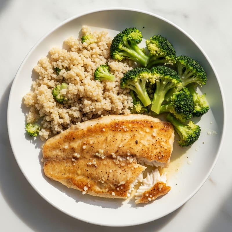 Seared Tilapia with Steamed Broccoli and Quinoa