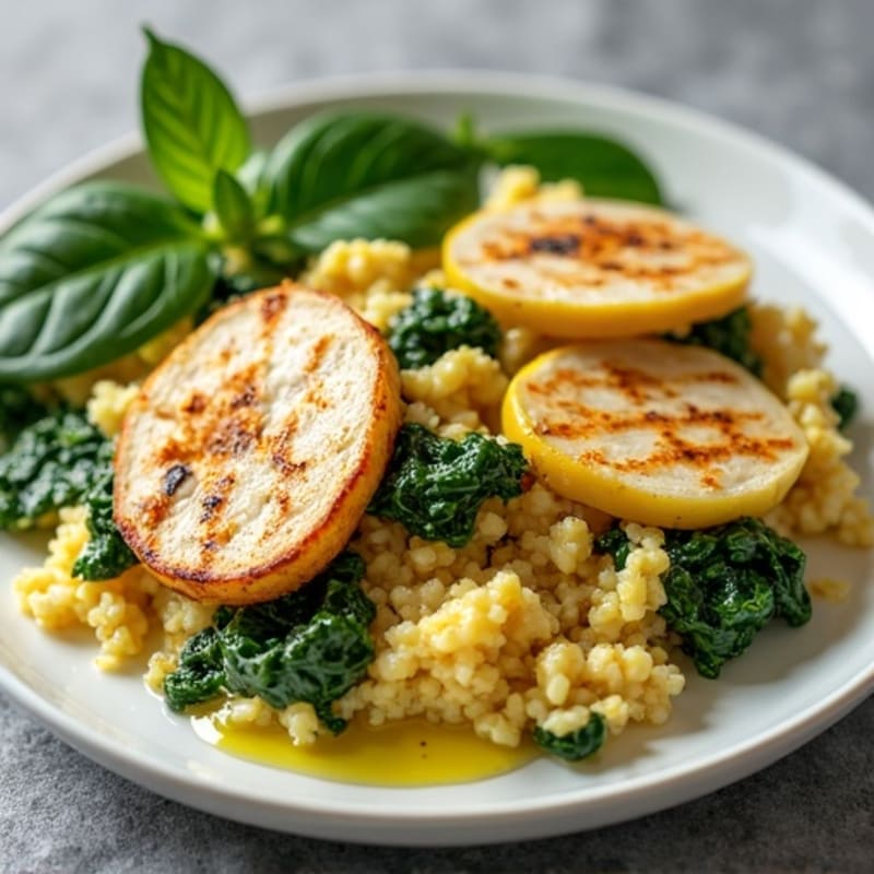 Egg White Spinach Scramble with Grilled Turkey Breast