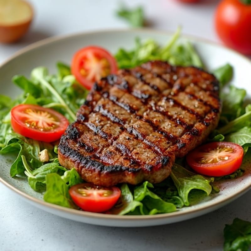 Grilled Beef Steak Salad with Mixed Greens and Tomato