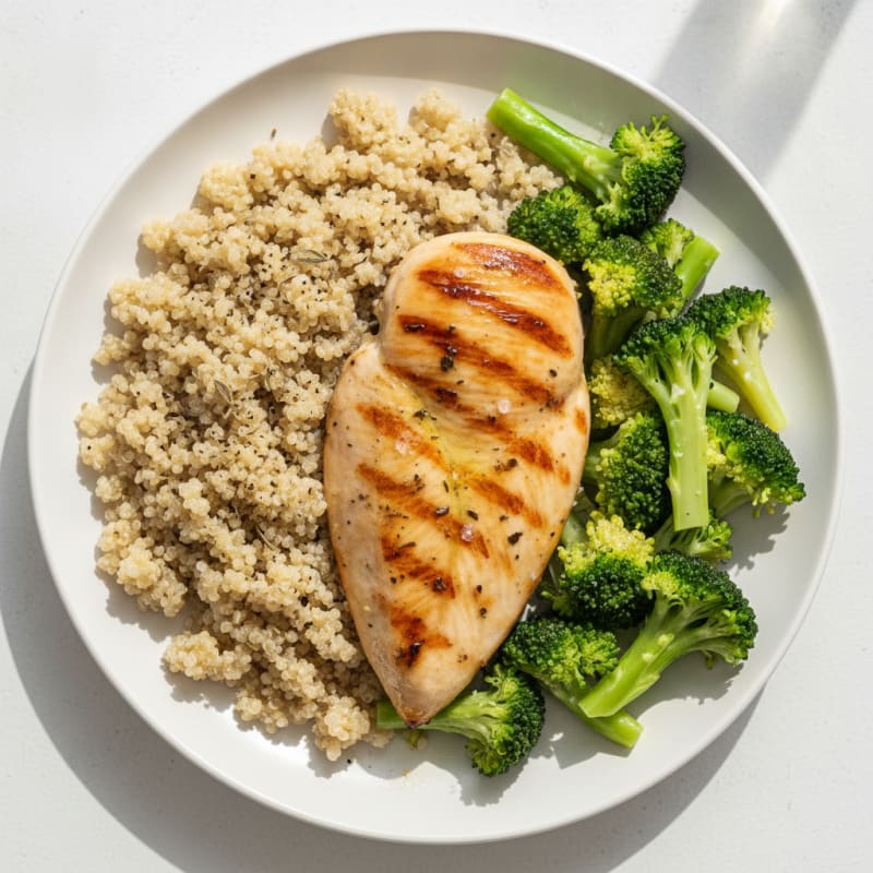 Grilled Chicken Breast with Quinoa and Steamed Broccoli