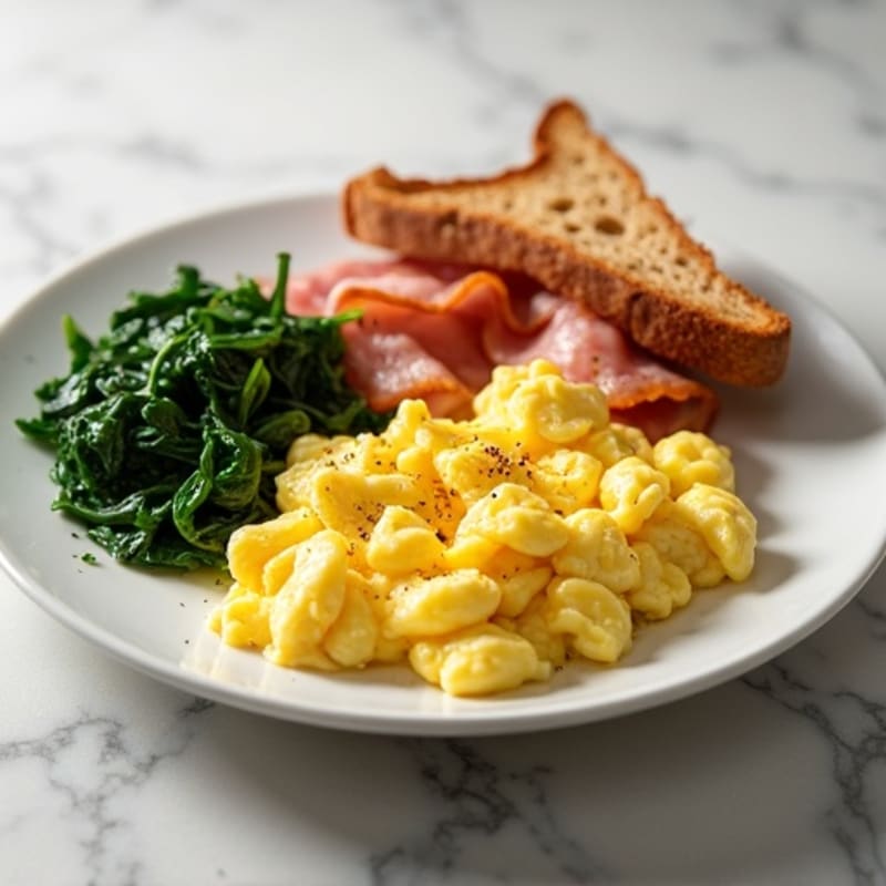 Scrambled Egg Whites with Sautéed Spinach and Turkey Bacon
