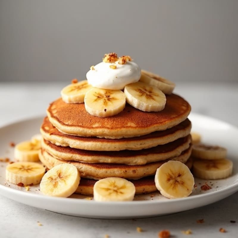 Fluffy Whole Grain Banana Pancakes with Warm Cinnamon Bananas