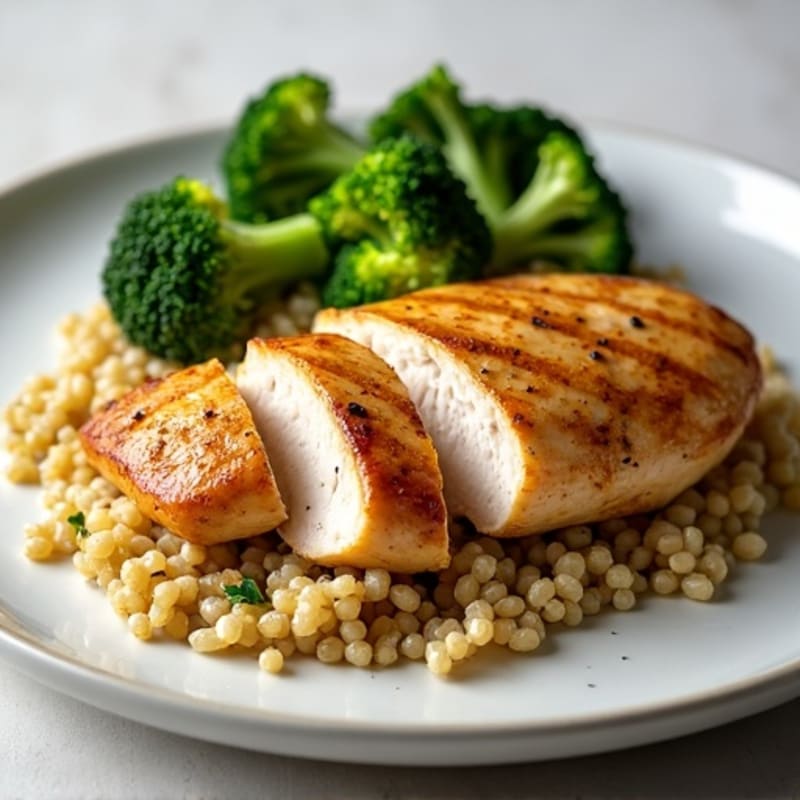 Grilled Chicken Breast with Quinoa and Roasted Broccoli