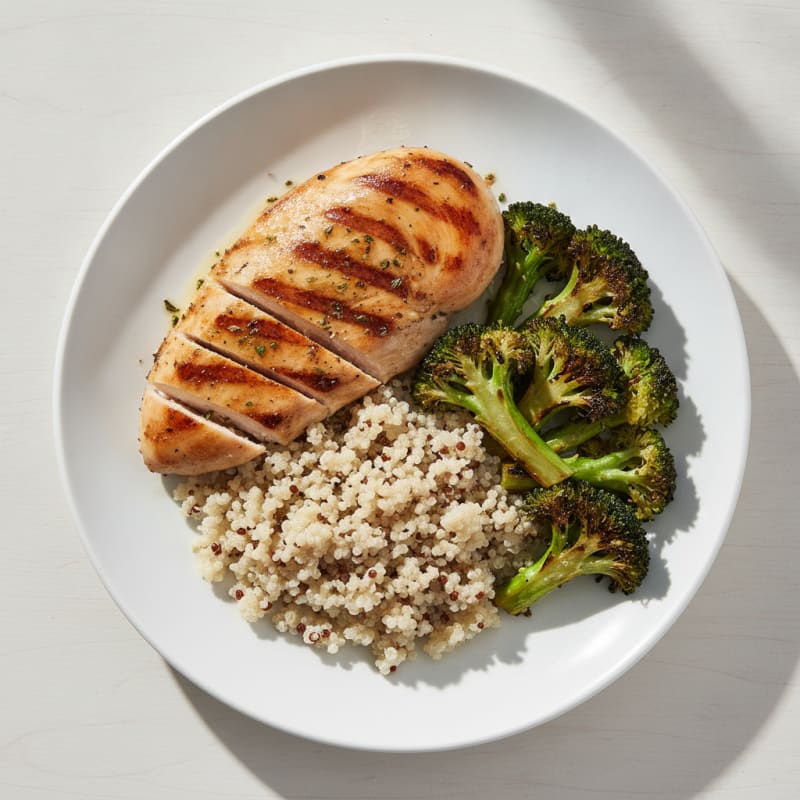 Grilled Chicken Breast with Quinoa and Roasted Broccoli