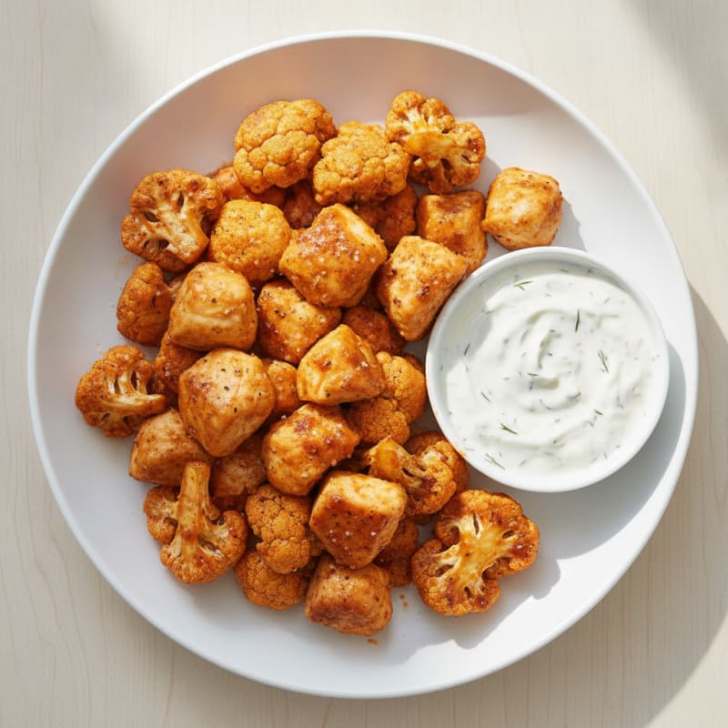 Buffalo Cauliflower and Chicken Bites with Ranch Dip