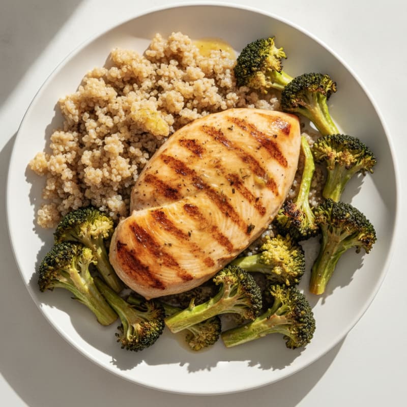Grilled Chicken Breast with Roasted Broccoli and Quinoa