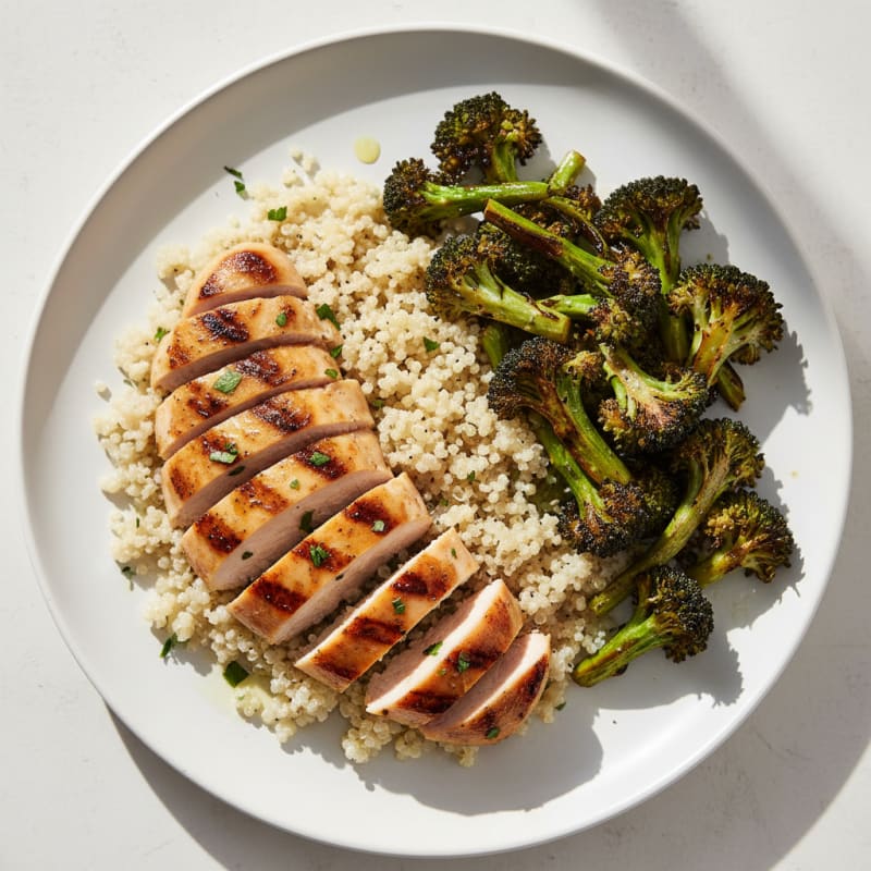 Grilled Chicken Breast with Quinoa and Roasted Broccoli