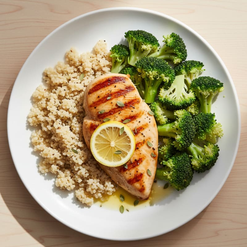 Grilled Chicken Breast with Quinoa and Steamed Broccoli