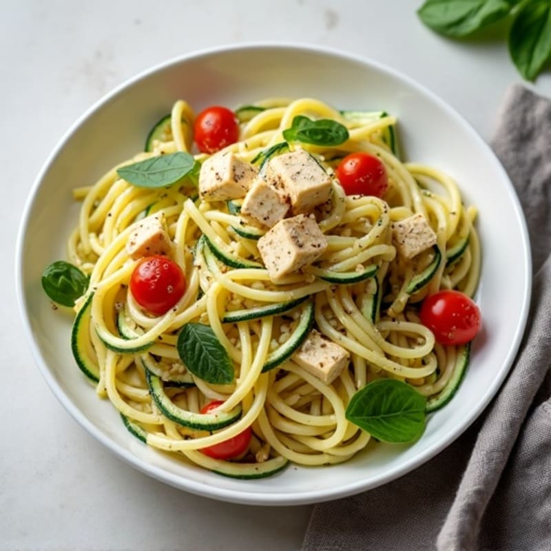Creamy Zucchini Pasta with Fresh Basil and Roasted Tomatoes