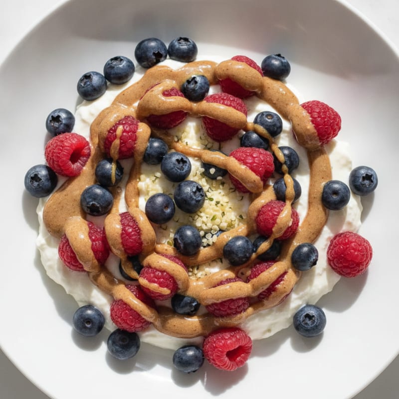 Greek Yogurt Protein Parfait with Almond Butter and Berries
