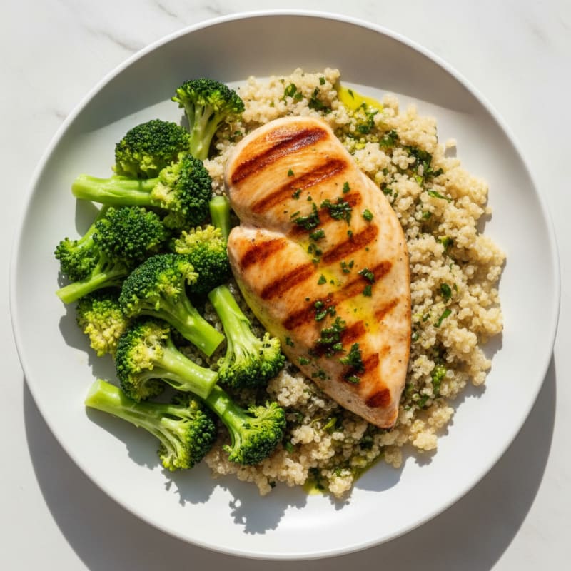 Grilled Chicken Breast with Quinoa and Steamed Broccoli