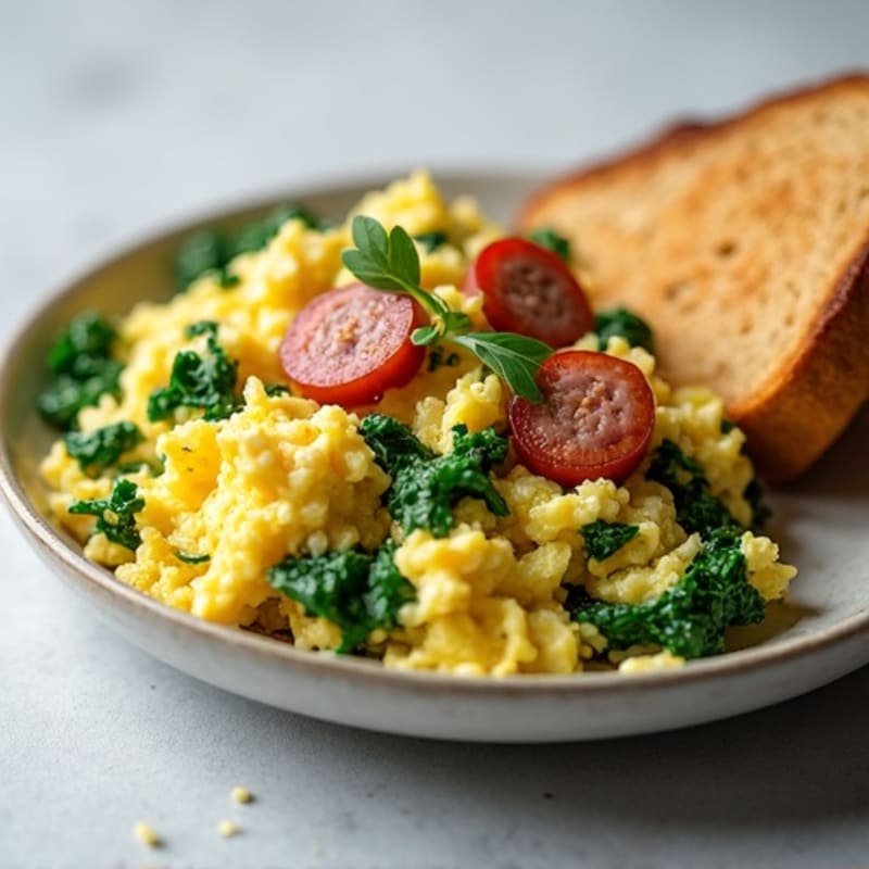 Egg White Spinach Scramble with Turkey Sausage
