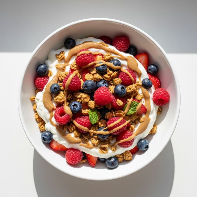 Greek Yogurt Protein Parfait with Mixed Berries and Almond Butter