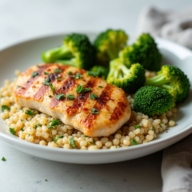 Grilled Chicken Breast with Roasted Broccoli and Quinoa