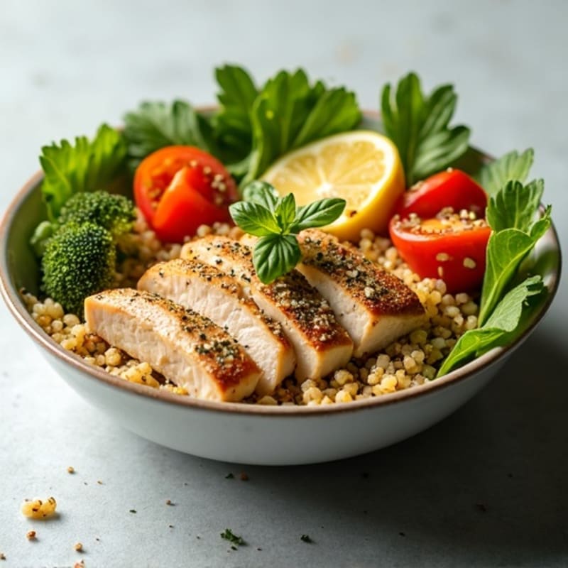 Herb-Marinated Chicken and Quinoa Bowl with Fresh Vegetables